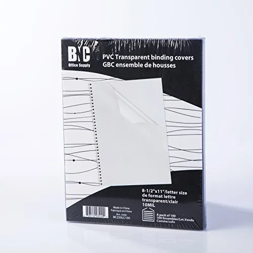 BNC 10 Mil 8-1/2 x 11 Inches, Letter Size PVC Binding Covers - Pack of 100,