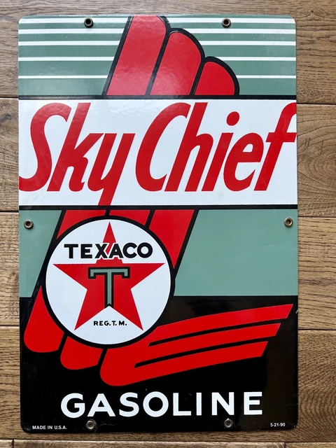 Texaco Sky Chief Porcelain Sign 18”x12”