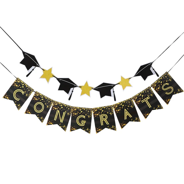 2 Stück Kreative Abschlussfeier Hängende Flaggen Papier Star und Cap Design