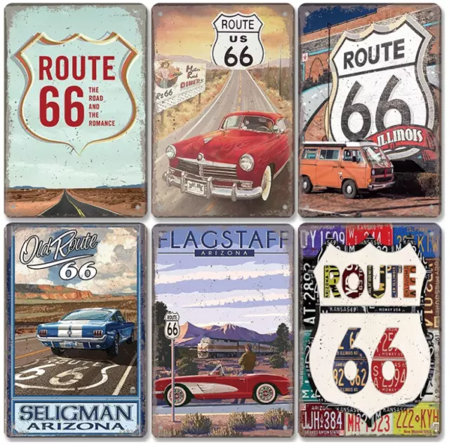 Retro Vintage Route 66 Car Auto Metal Plates Sign Wall Decor Home Bar Pub Deco