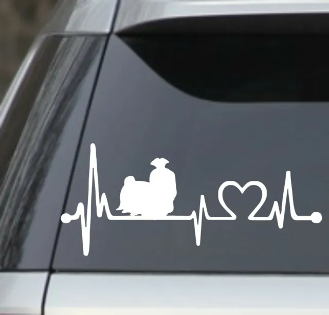 7” white Shih Tzu Heartbeat Lifeline Heart Love vinyl Decal Sticker