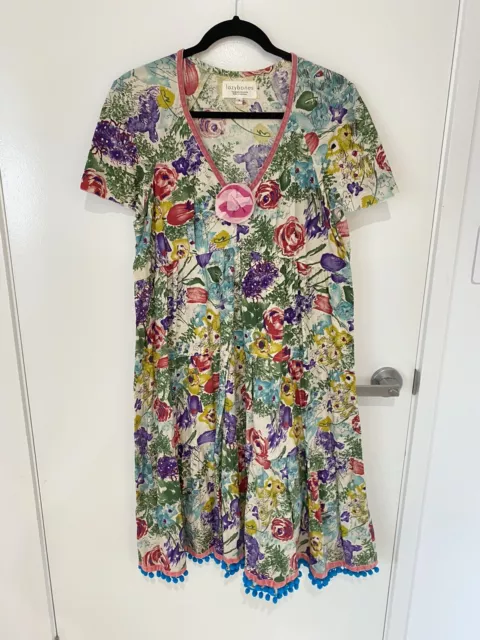 Lazybones Multicolour Floral Cotton Dress Size m 10-12.