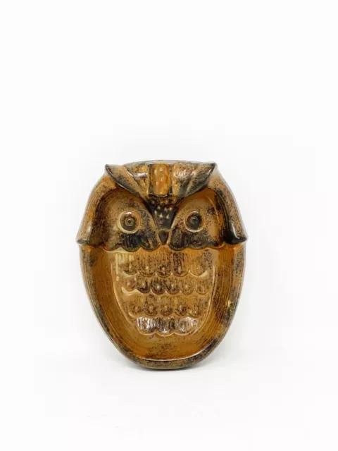 Japanese Stoneware Ashtray Trinket Bowl Owl Design Speckled Brown Glaze Vintage