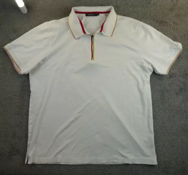 BUGATCHI MEN’S 1/4 Zip Short Sleeve Golf Polo Shirt XL White w Red ...