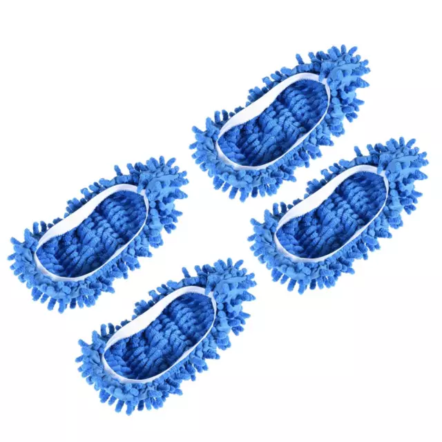 4Pcs Washable Cleaning Shoes Cover Multifunction Chenille Mop Slippers Blue