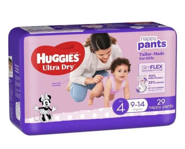 New Huggies Ultradry  Nappy Pants Girls Size 4 - Carton (4 X 29Pk) 9-14Kg