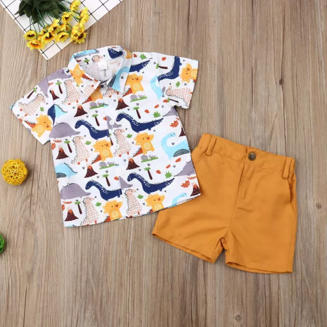 Baby Boys Dinosaur Printed Short Sleeve Shirt Shorts Kids Summer Holiday Outfits