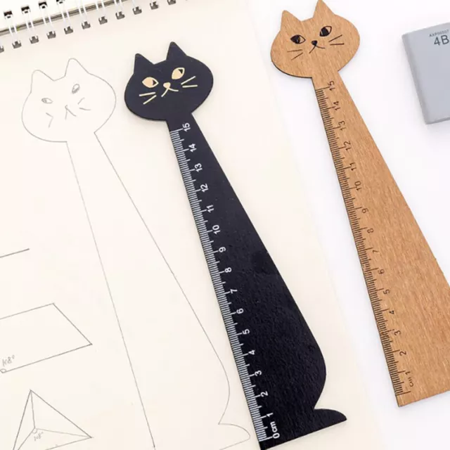 Cute Cat Straight Ruler Wooden Kawaii Tools Stationery Cartoon Drawing Gift Sn