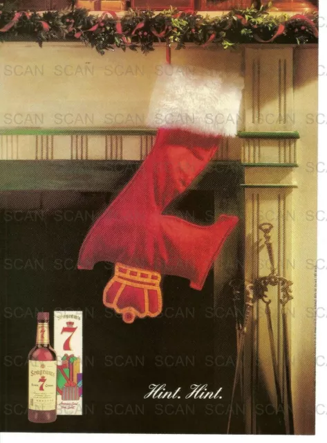 1990 Seagram's Seven Christmas Stocking Vintage Magazine Ad