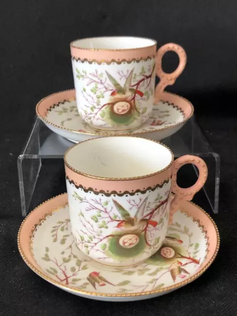 GOOD ANTIQUE SET OF 2  MINTON MOORE ENGLISH PORCELAIN CUPS AND SAUCERS. c1896.