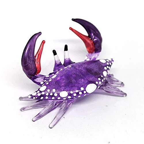 Glass Animals Crab Figurine Purple Hand Blown Painted Art Miniature Coastal