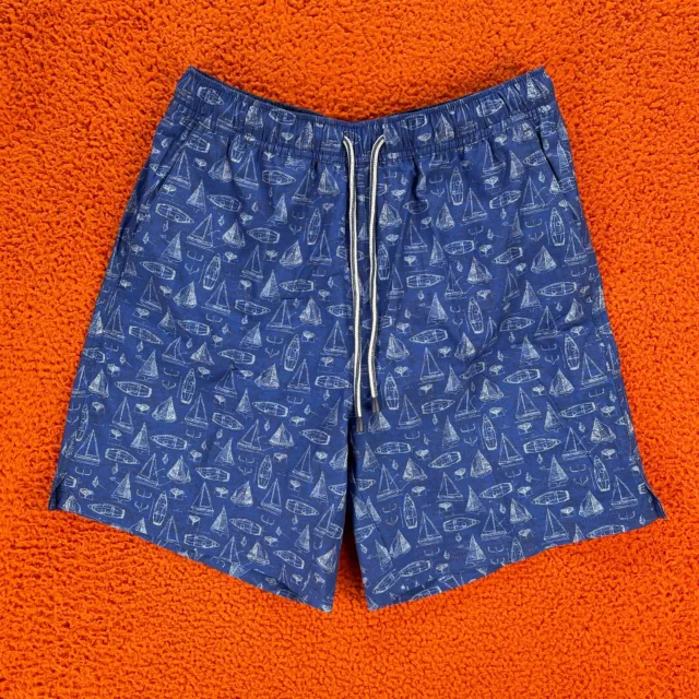 PETER MILLAR Mens SMALL Swim Trunks Shorts Sailboat Blueprint Blue NEW