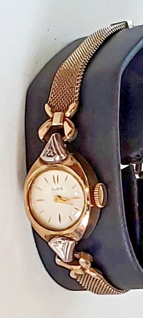 Vintage Elgin 10k Gold Filled Diamonds Hand Wind Mechanical Watch FOR REPAIR