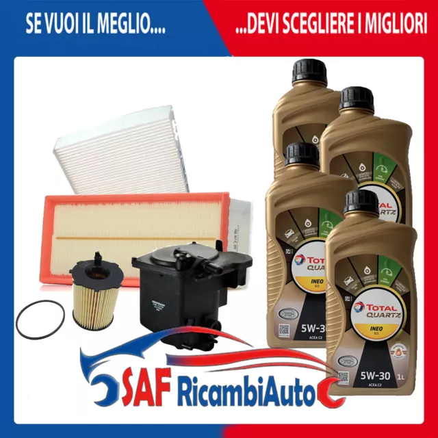 Kit Tagliando 4 Filtri Citroen C3 1.6 Hdi 9Hz + 4 Litri Olio Motore Total 5W30