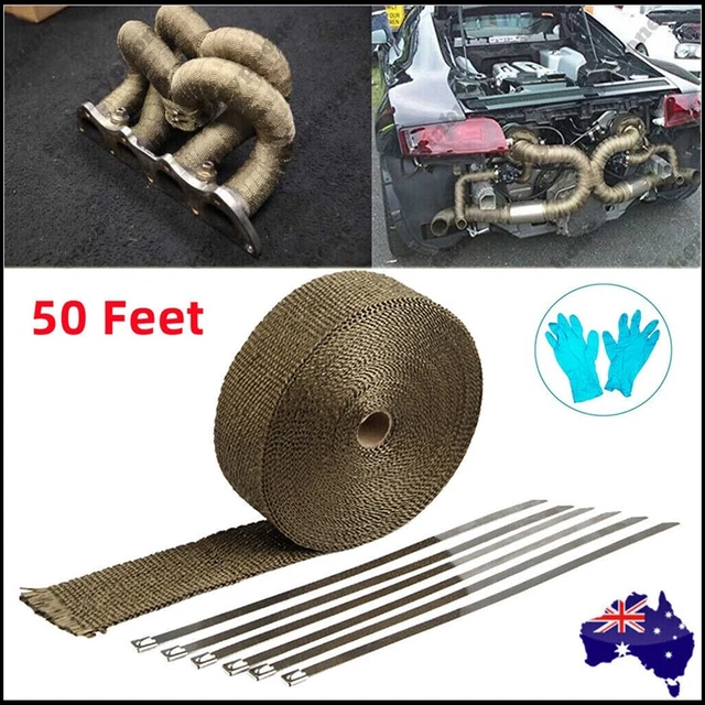 EXHAUST HEADER HEAT Pipe Wrap Tape Motor With 5 Stainless Steel Zip