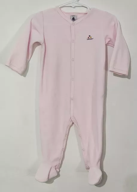 Petit Bateau Baby Girl Sz. 12M Pink Front Snap Velour Footie NWOT Originally $55