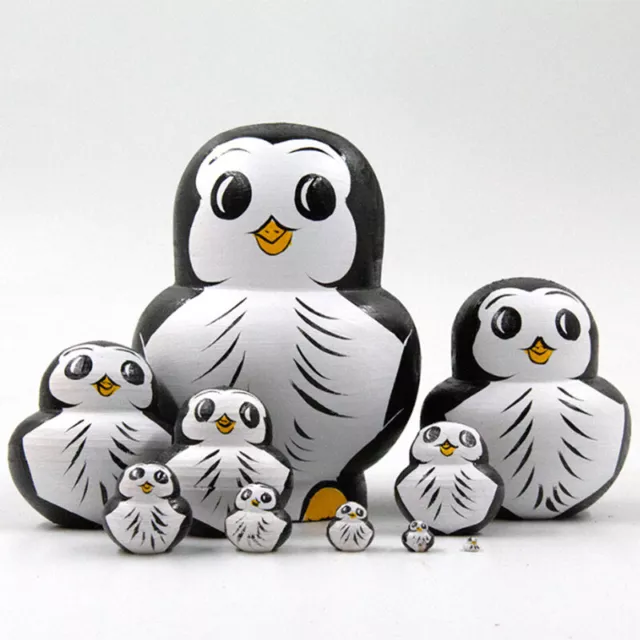 10pcs Handmade Wooden Penguin Russian Nesting Dolls Matryoshka Wooden Toys