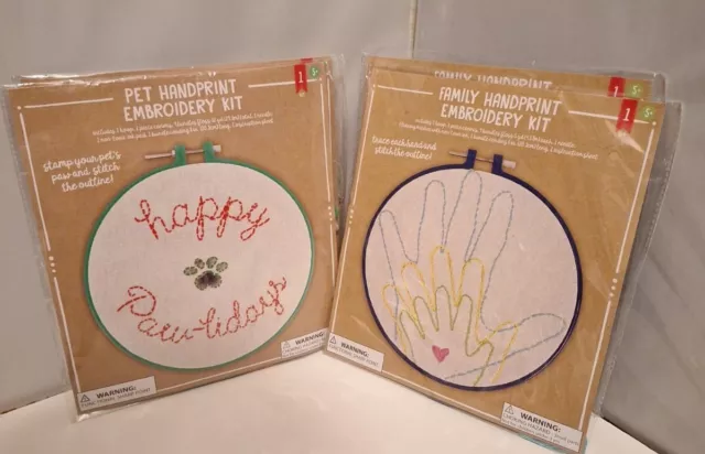 Family Handprint  And Pet Paw Prints Embroidery  Kits 2 Of EACH NEW Complete