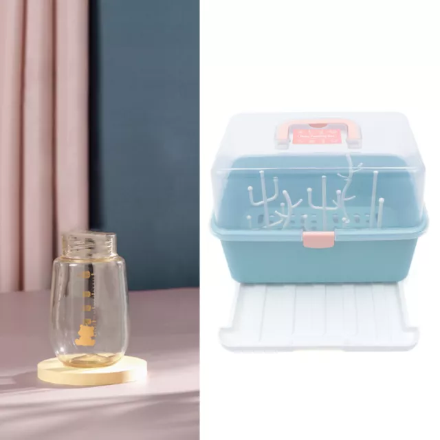 Baby Bottle Drying Rack With Cover Storage Box Large Organizer Holder US