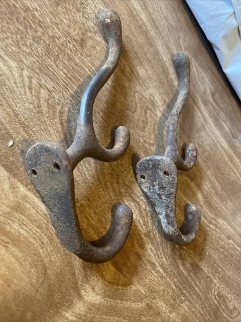 2 Vintage  Cast Iron Heavy Duty 3-Hook Wall Hall Tree Coat Hooks 3
