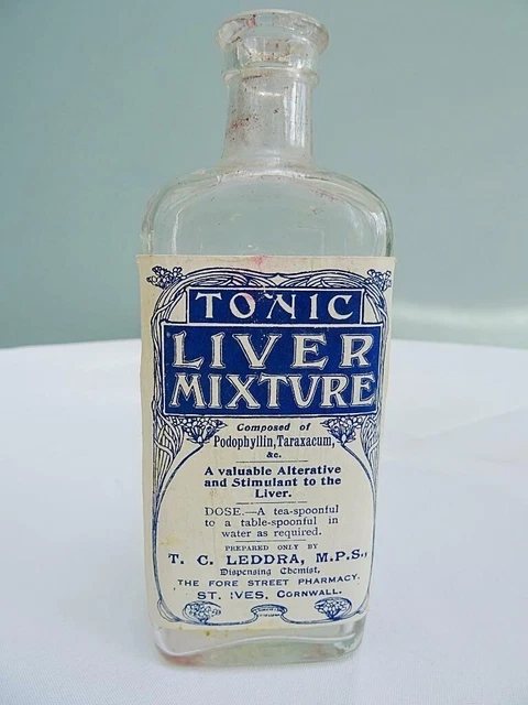 Antique Advertising Bottle Tonic Liver Mixture Label Props Display Chemist c1910