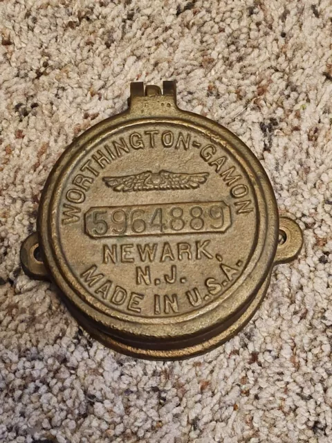 Old Worthington Gamon Brass Water Meter Cover Newark N.J. with Flip Open Lid 