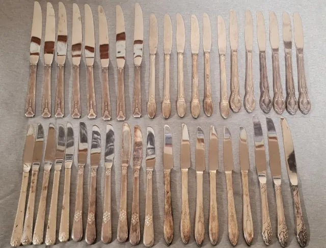 40 MIXED SILVER PLATED DINNER KNIVES-Junk Drawer-LOT#2