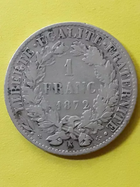 FRANCIA 1 franc 1872 zecca di Bordeaux (Non Comune) argento