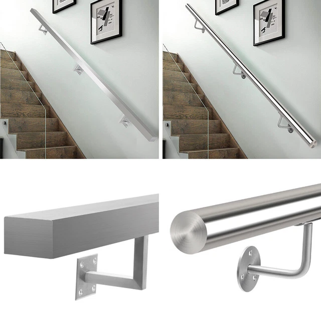 BRUSHED STAINLESS STEEL Handrail PreAssembled SQUARE/ROUND Rail Stair