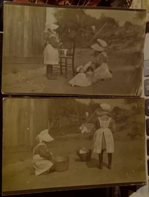 Lot of 2, LITTLE GIRLS as SUNBONNET BABIES, Photo Post Card 1908 CALIFORNIA