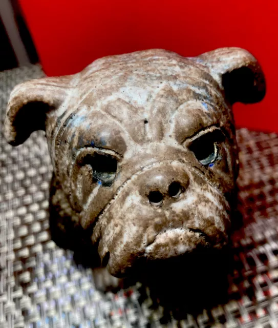 Adorable Vintage Grumpy Sitting Pug Ceramic Figurine Hand-Finished Metal Look