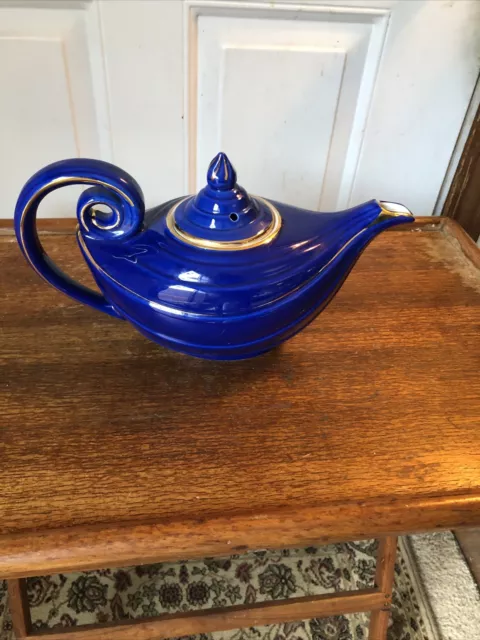 HALL Aladdin Teapot Cobalt Blue GOLD TRIM #0676R Genie Lamp 6 CUP Teapot