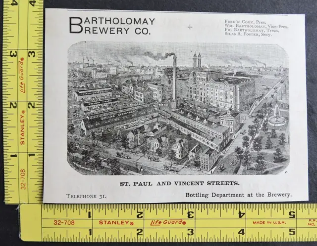 RARE 1899 Vtg Ad – Bartholomay Brewing Co Rochester NY Factory Illust.