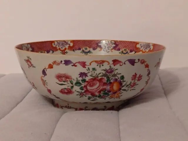 Chinese Export  Punch Bowl Porcelain Famille Rose Antique, 11" DIA