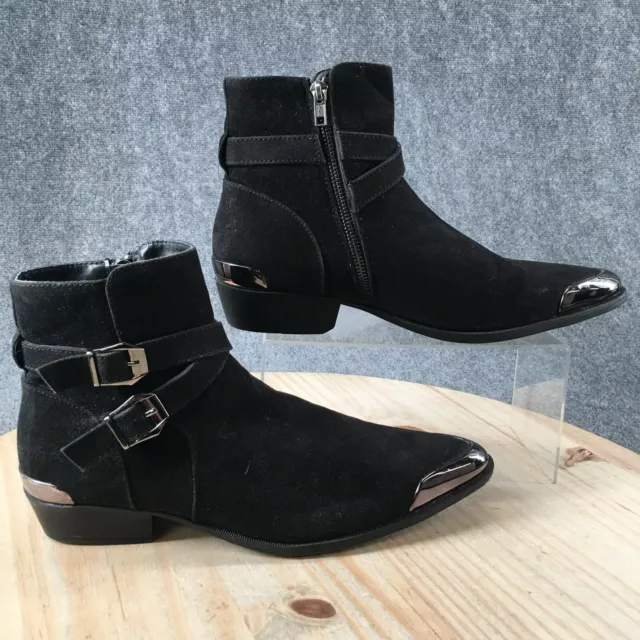 ASOS Boots Womens 8 Biker Booties Black Leather Side Zip Pointed Toe Buckle