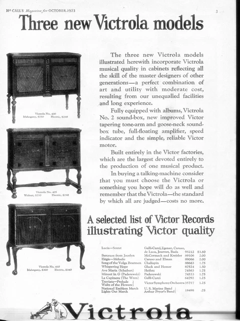 1923 Victrola Record Player Vintage Print Ad Talking Machines With Records