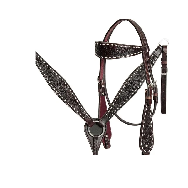 Ensemble D’attaches Pour Coiffe Et Collier De Poitrine – Cuir De Vache – Taille Cheval Standard