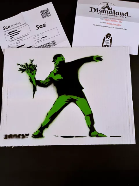Banksy Signée Et Tampon - Dismaland- Pochoir Sur Carton + Certificat Et Billet