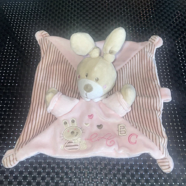 Ca10 Doudou Plat Nicotoy Simba Toys Lapin Rose Rayé Abc 24/24Cm Parfait État