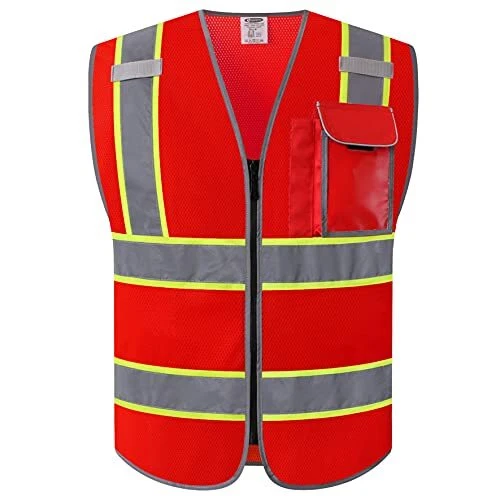 3 Pockets Hi-Vis PPE Zipper Front Reflective Safety Vest MESH Lite | Neon Red