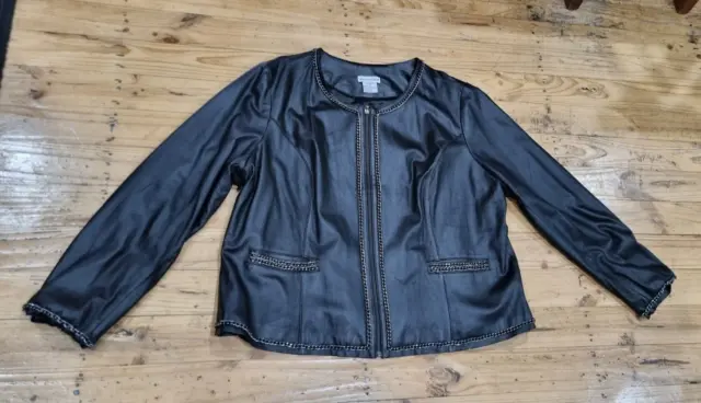 Womens Jessica London Black Genuine Leather Jacket Size 24