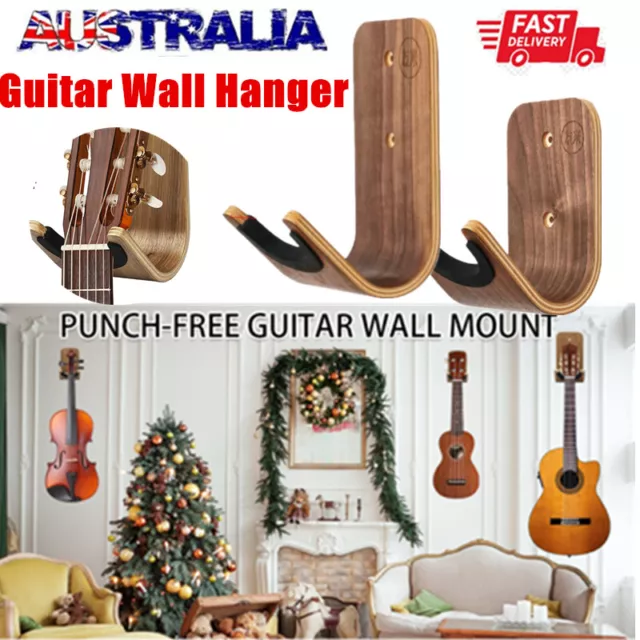 Plywood Guitar Wall Mount Hook Hanger For Guitar & Ukulele with Pick Slot On Top