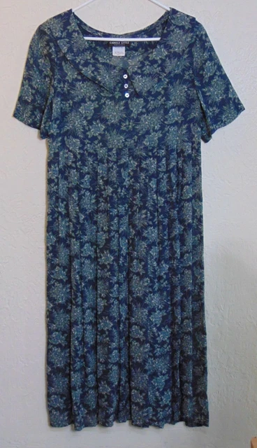 Vintage Carole Little Semi Sheer Rayon Green Floral Midi Dress 6 Cottage Core