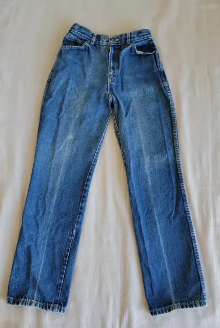 Chic Womens Jeans 10 25x28 High Rise Distressed Dark Blue Tapered Mom VTG 80s