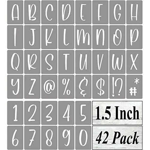 Plantillas de letras del alfabeto para pintura - paquete de 42 letras y número 1,5 pulgadas