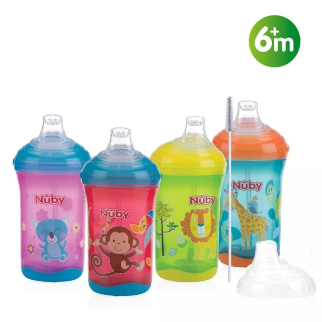 Nuby First Baby Trinkbecher Flip It Becher Aktiver Schluck keine verschütteten Flüssigkeiten Kleinkind 6M +