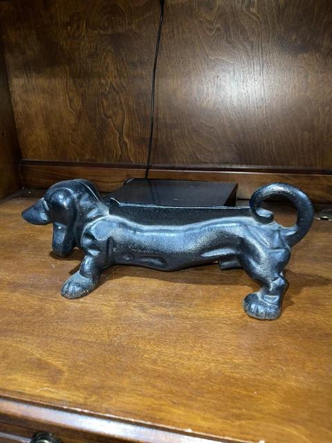Cast Iron Black Sausage Dachshund Dog  Door Stopper 14”