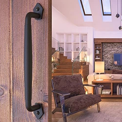 Barn Door Handle Round Black 12 inch Solid Steel Gate Handle Pull for Sliding...