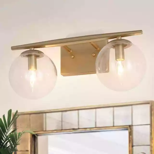 Uolfin Modern Globe Bathroom Wall Light Fixture 2-Light Gold Dome Vanity Light