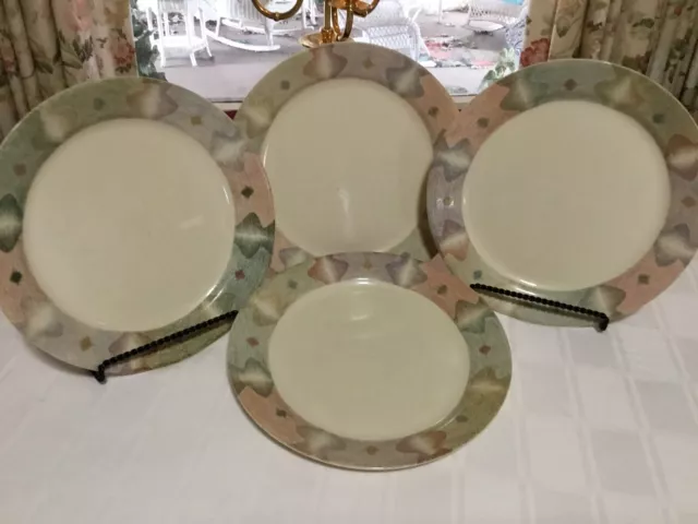 Set of 4 Vintage Corelle USA Mirage Dinner Plates 10 1/4" Tan Beige Abstract